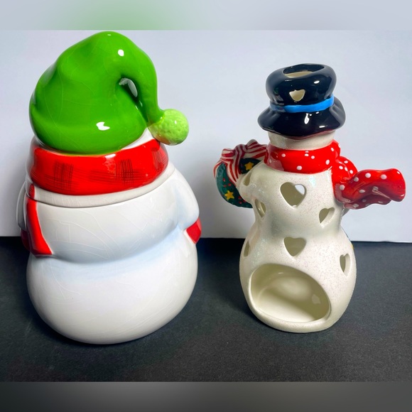 Vintage Hallmark Christmas Snowman Luminary Candle Holder & Snowman Jar - Picture 2 of 5